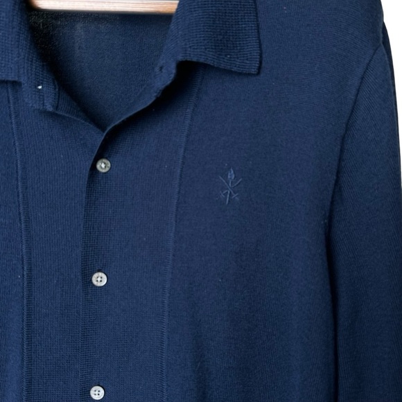 Opening Ceremony Men's Large Knit Collared Cardigan Color Block Navy Blue Orange - Picture 2 of 11